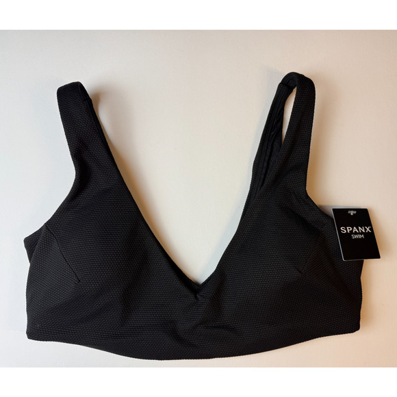Spanx Pique Straight Strap Bikini Top Sz L Very Black Textured - Picture 1 of 8